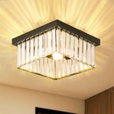 9.8" Chandelies Crystal Ceiling Light Fixture Flush Mount Ceiling Lamp E26 Square Modern Crystal Chandelier for Living Room Hallway Dining Room Bedroom Kitchen（Black）