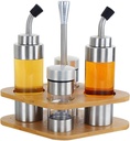 Olive Oil and Vinegar Dispenser, Salt and Pepper Olive Oil Dispenser Bottle with Holder for Kitchen Restaurant