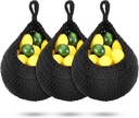 Dandat 3 Pcs Large Hanging Fruit Baskets for Kitchen Teardrop Hanging Wall Baskets Bohemian Handwoven Holder for Kitchen Vegetable Onion Potato Storage Pantry Decoration(Black)