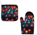 Colorful Balls Oven Mitts and Pot Holders Set of 2 Heat Resistant Non-Slip Oven Gloves Hot Pads Waterproof Oven Mitten for Cooking Microwave BBQ Baking Grilling