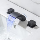 8 Inch Widespread Bathroom Sink Faucet 3 Hole with LED Light Waterfall Lavatory Vanity Faucet Dual Handle Waterfall Basin Mixer Tap, Matte Black