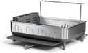 simplehuman Large Capacity Dish Drying Rack with Stainless Steel Frame, 360º Easy Drain Swivel Spout, Utensil & Wine Glass Holder, Anti-Residue Coating, Moisture Control Surface, Grey
