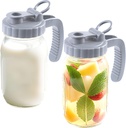 Glass 32 Oz Mason Jar Pitchers With Pour Lid 1 Quart Breast Milk Pitcher Wide Mouth Breastmilk Storage Jug Container For Fridge Coffee Creamer Iced Sun Tea Juices Lemonade Airtight 2 Set