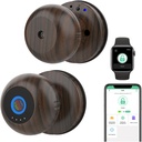 eLinkSmart Fingerprint Door Knob Lock Keyless Entry Ball Door Lock Wood Grain Metal Fingerprint Ball Door Knob for Bedroom Apartment, eSmartLock App, Support Phone & iOS Watch