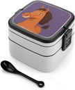 Horse Bento Box Double Layer Lunch Box for Adults with Spoon And Handle Stackable Lunchbox Leakproof Lunch Container for Work Picnic Travel