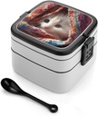 Bento Lunch Box for Women Lunch Containers for Adults Colorful Blanket Cat Double Layered Lunchbox Large Capacity Bento Box with Cutlery for Work Picnic Camping Travel