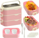 Bento Box Adult Lunch Box, Stackable 3 Layers Large Capacity Lunch Containers, Microwave and Dishwasher Safe Food Grade Containers with Utensils, Dividers and Sauce Boxes for Men, Women, Kids