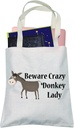 LEVLO Funny Donkey Lovers Gifts Beware Crazy Donkey Lady Foldable Shopping Bags Donkey Mom Shoulder Bags