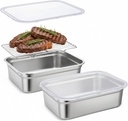 Stainless Steel Food Container with Lid Rack Thanksgiving Turkey Roasting Pan with Rack Half Size Hotel Pans Fruit Storage Containers for Home Kitchen Restaurant, 32 x 26 cm(3.9 Inch)