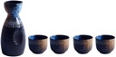 5-Piece Japanese Sake Set, Ceramic Wine Glasses with Frosted Texture, for Warm/Cold Sake Service