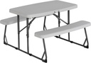 37.8 Inch Rectangular Folding Picnic Table, Multipurpose Indoor Outdoor Durable Furniture with Double Bench Seating, White/Black