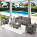 6 Piece Wicker Patio Furniture Set - Outdoor Swivel Rocker Chairs Set with Side Table, 3 Seat Sofa and Ottomans, Small Patio Conversation Sets Proch Furniture for Balcony Deck - Grey/Grey