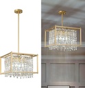 LMQNINE Modern Foyer Chandelier, Gold Crystal Chandelier Entryway Pendant Light Fixture, Square Adjustable Height Chandeliers for Kitchen Island, L15.74'' x H9.84''