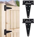 6 Inch T-Strap Gate Hinges, Heavy Duty Shed Barn Door Hinges, Black Tee Hinges for Wooden Fence, Yard Gate, Wrought Hardware Iron Rustproof (2 Pack)
