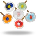 TRINCA-FERRO Set of 6 Multi Flower Engraved Glass Door Summer Knobs for Dresser Drawer Crystal Kitchen Cabinet Interior/Exterior Glass Knobs for Bathroom Bedroom Office Kitchen