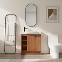 30" Bathroom Vanity with Sink, Bathroom Sink Cabinet, Soft-Close Doors & Ceramic Top Basin, Small Wooden Storage Cabinet with Open Shelf, Oak