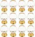 Quluxe 12 Pcs Crystal Drawer Knobs, Round Diamond 0.78 Inch Clear Glass Crystal Cabinet Knobs and Pull Handles - Gold Base with 25mm Screws