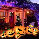 8FT Long Halloween Inflatables Pumpkin Outdoor Decorations, 7 Blow Up Pumpkins Inflatables with Witch Hat & Black Cat Built-in LED Lights for Halloween Party Yard Garden Lawn Decorations