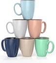 Francois et Mimi Set of 6 12oz Designer Ribbed Style Colorful Ceramic Coffee Mugs, Coffee Cups Gift Set for Coffee, Tea, Cocoa and More. Dishwasher and Microwave Safe.