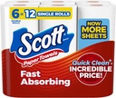 Scott Paper Towels, Choose-A-Sheet, 6 Double Rolls = 12 Regular Rolls (108 Sheets Per Roll)
