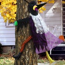 65'' Giant Crashing Witch into Tree - Halloween Outdoor Prop with Light for Backyard, Garden & Lawn Party Decoration, Weather Resistant Funny Flying Witch Halloween Decor for Front Porch, Tree, Pillar