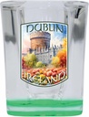 R and R Imports Dublin Ireland Watercolor Dublin Castle Design Souvenir 2 Ounce Shot Glass Square Green Base 2-Pack