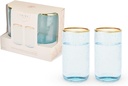 Twine Aqua Bubble Gold Rimmed Glass Tumblers - Tinted Water Drinking Glass, Kitchen Glassware Glass Cups Set, Colored Cocktail Glasses - Set of 2, 16 oz, Blue