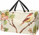 Reusable Grocery Bags for Women Large Watercolor Bird Butterfly and Flower Leaf Branch Shopping Tote Bag for Beach Groceries Picnic