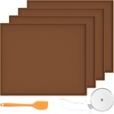 4PCS Silicone Dehydrator Sheets Dehydrator Mats with Edge for Fruit Leather Liquid Fruits Meat Vegetables Herbs, Non-stick Reusable Dehydrator Trays for Meat with Scraper and Cutter Wheel (Brown)