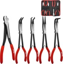 HAUTMEC 11Inch Extra Long Needle Nose Pliers Set, 5PCS Spring Loaded Heavy Duty Long Reach Pliers Include Hose Grip and Diagonal Cutting Plier, Straight and 45/90 Degree Bent Nose Pliers