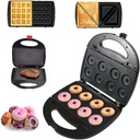 Donut Maker, 4 in 1 Electric Waffle Sandwich Machine，Panini Press Grill Iron Set with 4 interchangeable Removable Non Stick Plates，750W Detachable Dessert Toaster, Perfect for Breakfast