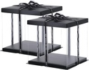 XININSUN 2Pcs Large Cake PET Clear Box, 10" X 10" X 9" with ribbon and pre-folded lid, for 8" cake packing carry, baking cookie display, Carry Tall Layer Gift, Festive Gift Box -Black