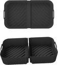 3-in-1 Black Silicone Air Fryer Liners for Ninja Foodi Flexdrawer Dual 10.4L AF500 - Groove Design for Drainage & Heat Circulation, Easy to Clean (2 small pcs&1 complete pcs）