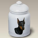 Doberman Black/Tan Cropped - Best of BreedDog and Cat Ceramic Treat Jar 9" Tall Air Tight Seal All White