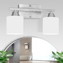 2-Light Bathroom Vanity Lights Over Mirror, Brushed Nickel Vanity Wall Sconce Lighting for Bedroom, Modern Bathroom Light Fixtures with Milky White Glass Shade, E26 Base, Bulbs Not Included