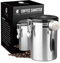 Bean Envy Coffee Canister - 22.5 oz Coffee Storage Container and Organizer w/Stainless Steel Scoop, Date Tracker & Co2-Release Valve - Essential Coffee Accessories, Steel