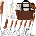 Garden Tool Set, 12 Pcs Heavy Duty Floral Gardening Tools Kit with Gardening Hand Weeder Tools, Durable Storage Bag and Gloves, Gifts for Women and Men Brown