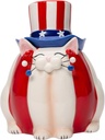 Fine Ceramic Red White & Blue Patriotic Whisker Cat Candy Box Jar by Amy Lacombe, 6-1/2" H
