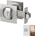 Square Pocket Door Lock, Satin Nickel Privacy Pocket Door Hardware, Sliding Pocket Door Lock for Bathroom, Contemporary Flush Pocket Door Latch for Bed/Bath, 2-3/8" Backset