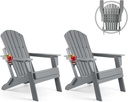 FUNBERRY Folding Adirondack Chair Set of 2, All Weather HDPE Fire Pit Chairs with Cup Holder for Outdoor