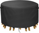 Outdoor Round Table Chair Set Covers, 420D Oxford Patio Sectional Chair Table Cover Waterproof Protector Garden Patio Furniture Set Covers (Black, 84"D x 28"H)