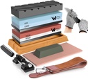 Knife Sharpening Stone Kit – 400/1000 3000/8000 Grit Wet Kitchen Whetstone Knife Sharpener Set with Non-slip Bamboo Rubber Base, Angle Guide, Flattening, Leather Strop and Cut Resistant Gloves