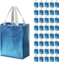 Tosnail 40 Pack 10 x 8 Inch Glossy Reusable Grocery Bags Shopping Tote Bag with Handle Present Bag Gift Bag for Weddings, Birthdays, Party, Event - Light Blue