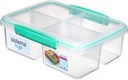 Sistema 1007708 To Go Quad Split Food Storage Container, Clear with Coloured Clips, 1.7 L