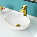 Davivy 16.1"x13.4" Oval Bathroom Vessel Sink with Pop Up Drain,White with Gold Trim,Ceramic Vessel Sink Above Counter,Egg Shape Sink Bowl for Bathrooms