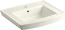 KOHLER K-2358-1-96 Archer Pedestal Bathroom Sink Basin with Single-Hole Faucet Drilling, Biscuit