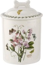 Portmeirion Botanic Garden 7-Inch Pet Treat Jar - Sweet Pea Motif with Bone-Shaped Handle, Fine Porcelain Luxury Pet Essentials - Dishwasher, Microwave, & Freezer Safe for Versatile Use