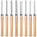 8 Piece Heavy Duty Wood Turning Chisel Set, Lathe Chisel Cutting Tools, (3) Gouge (1) Round Nose (1) Spear Point (2) Skew and (1) Parting Tools for Beginner to Professional