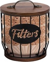 Coffee Filter Holder 5.1 x 6.9 x 6.4in Iron Rusti Coffee Filters Storage Container with Pine Wood Lid and Base, Coffee Filters Dispenser Basket for Coffee Bar Accessories decor (With Filter Pattern)