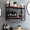 Floating Wood Wine Rack Wall Mounted with Glass Holder 2 Tier Wine Display Shelf for Kitchen Dining Room Wine Cellar Bar Goblet Storage Rack